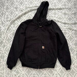 Carhartt J131 Duck Hooded Work Lined Jacket Black Made in USA Mens Medium